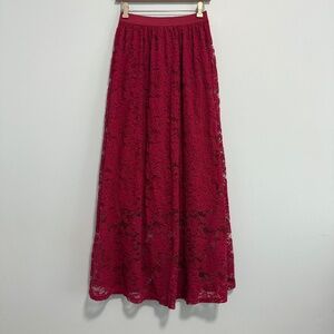 Laffaire Women’s Chic Lace Maxi Skirt in Wine Red Size M